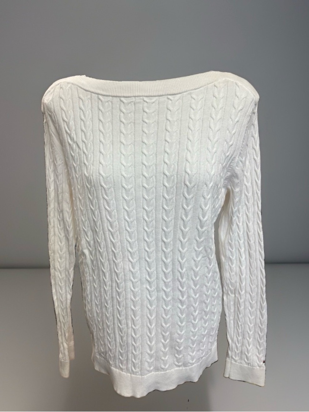 Tommy Hilfiger White Boatneck Shoulder Cable Knit Sweater - Picture 2 of 4
